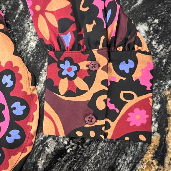 Ann Taylor Plum Rose/Burgundy Classic Paisley Button Down Blouse - SIZE SP - Picture 5 of 9